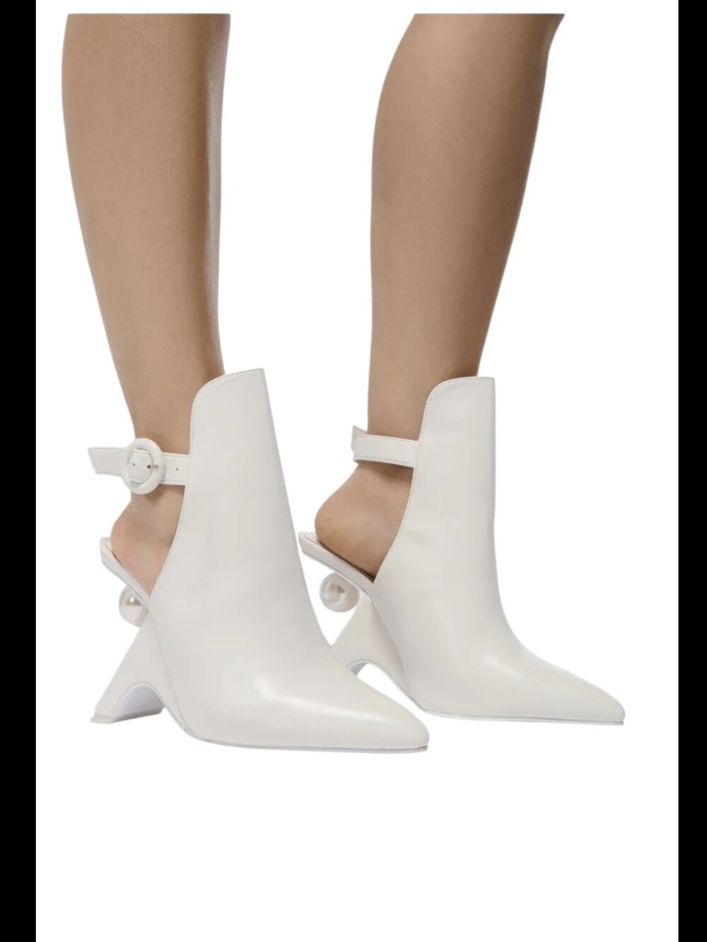 Azalea Wang Dream White Pearl Heel Pointed Toe Slingback Heels Size 7.5